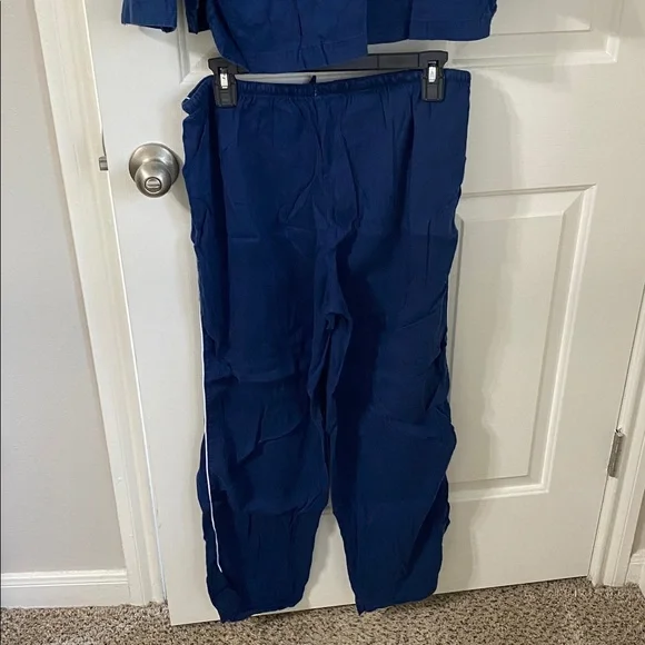 Lauren Ralph Lauren navy/white piping long sleeve notch collar button up pj set - Picture 8 of 10